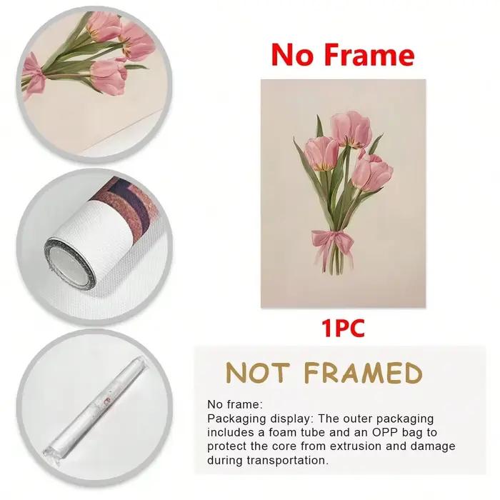 Toile d'art mural florale de tulipe rose avec cadre