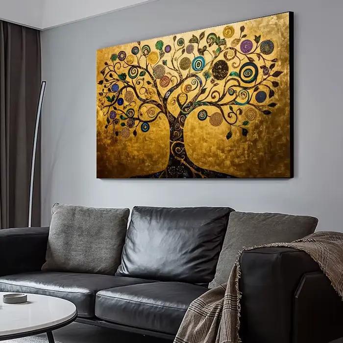 Toile d'art mural abstrait doré arbre de vie