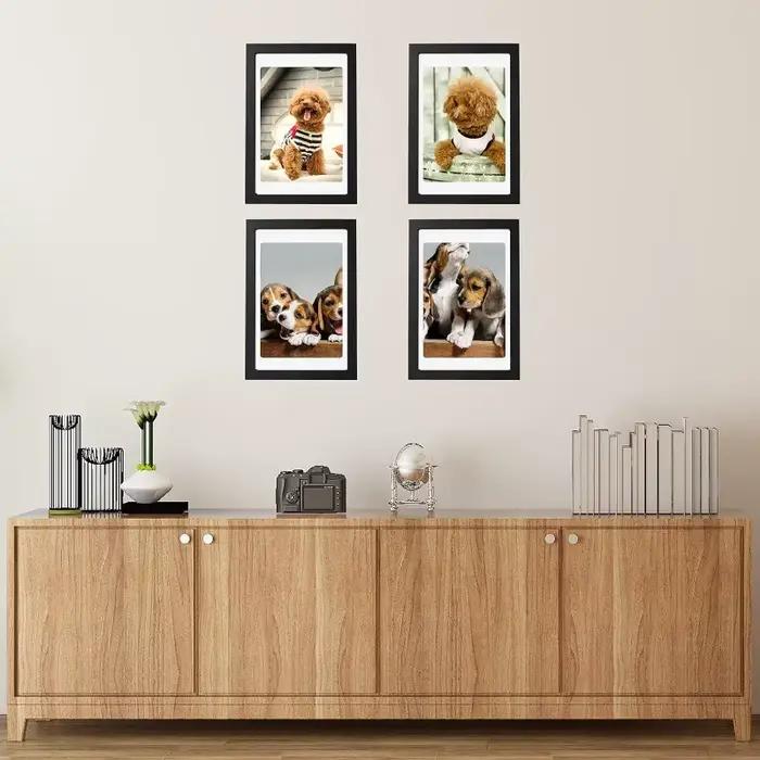 Ensemble de 5 cadres photo en bois noir A4 pour mur