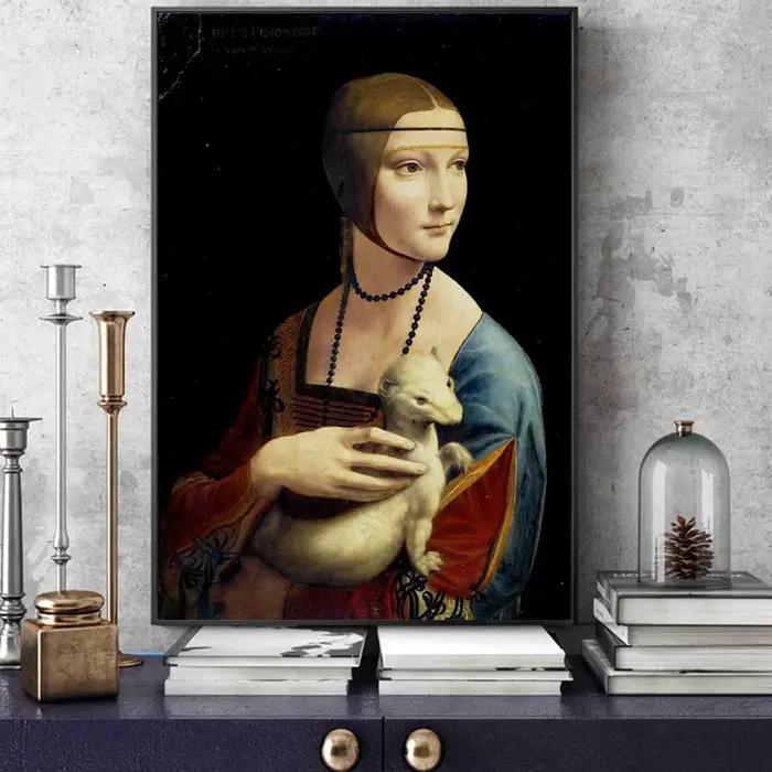 La dame avec une Ermine toile Art peintures reproductions sur le mur par Leonardo Da Vinci célèbre