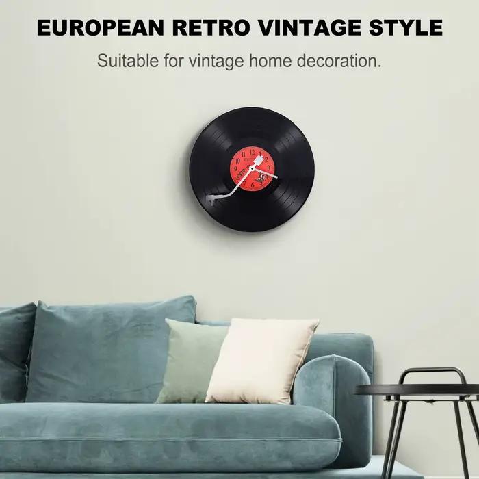 Horloge murale européenne rétro nostalgique Ultra silencieuse disque vinyle personnalité