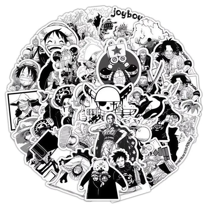 Lot de 50 autocollants manga noir et blanc One Piece
