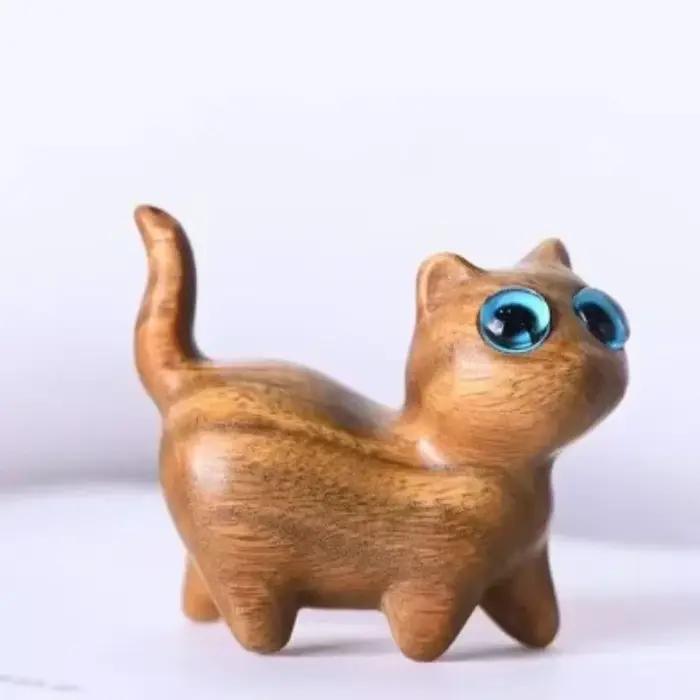 Charmante Figurine de chaton en bois