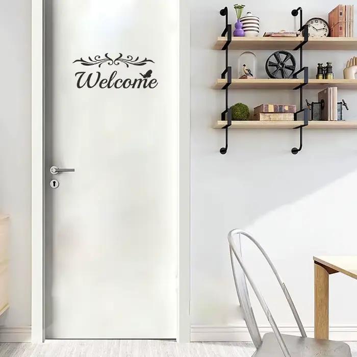 Autocollant de porte de bienvenue alphabet anglais, stickers muraux, papier peint, fleur, vigne, salon, décoration de la maison