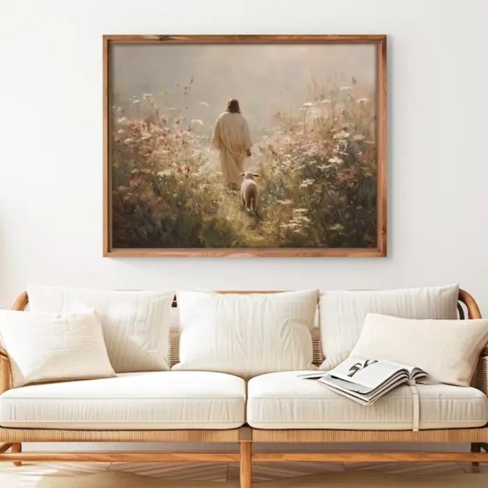 Affiche sur toile Jésus et les moutons