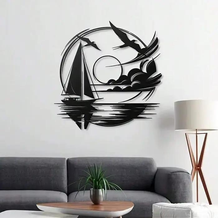 Idée cadeau nautique pour la maison – Décoration murale en métal pour voilier étanche pour espaces modernes