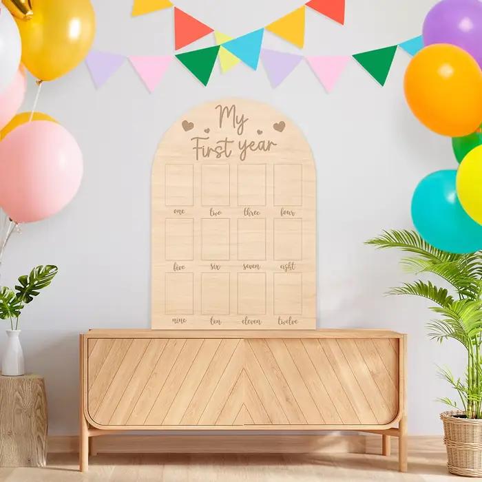 Tableau photo du premier an pour bébé - Présentoir de jalon en bois 30 x 42