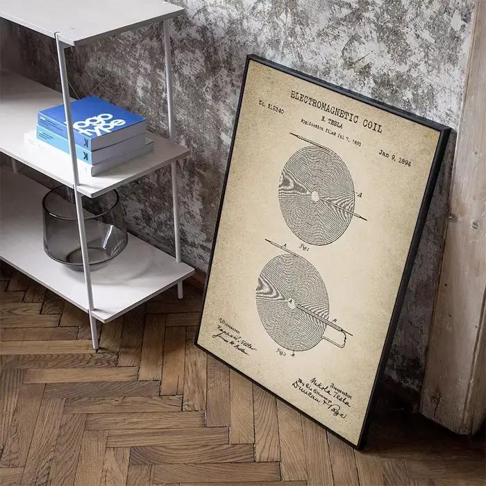 Affiches de brevet électrique Tesla Vintage, imprimés sur toile, peinture murale, image d'art pour bureau, décoration de maison, cadeau d'ingénieur électrique