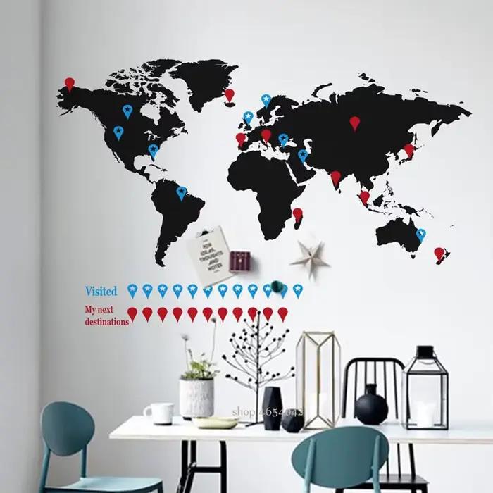 Grande carte du monde autocollant mural