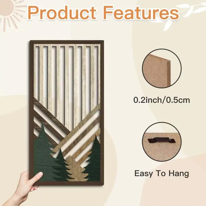 Décoration murale plate rétro en bois 2D