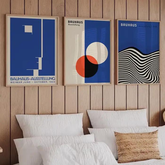 Affiches et imprimés abstraits d'exposition Bauhaus bleue
