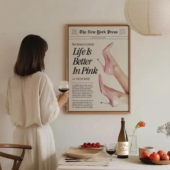 Affiche sur toile rose sans cadre