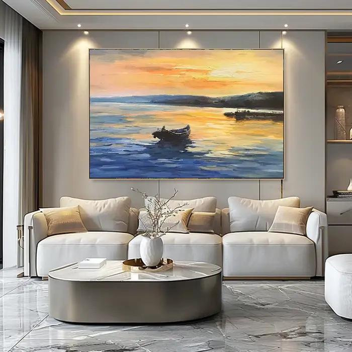 Peinture à l'huile abstraite texturée peinte à la main, grand tableau mural de paysage, toile décorative pour salon et bureau