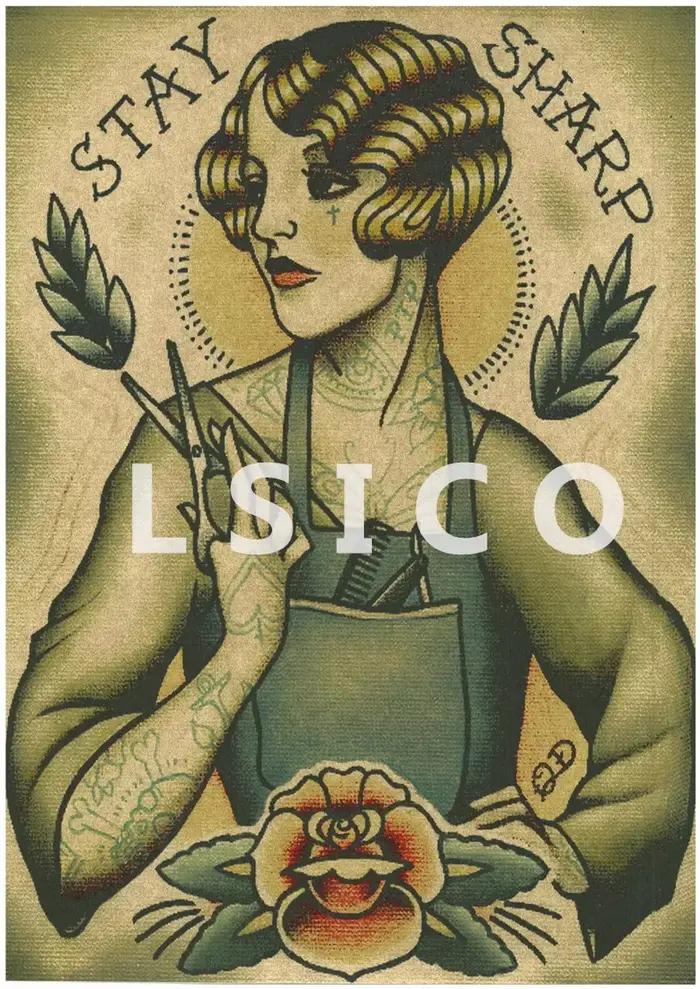 Autocollant mural vintage en papier kraft pour salon de coiffure