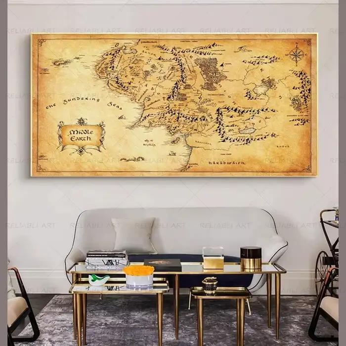 Peinture sur toile vintage de la Terre du Milieu