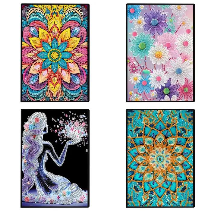 Mosaïque de peinture au diamant pour femmes adultes, cristal peint, motif floral en or, cuir, journal intime, carnet de croquis