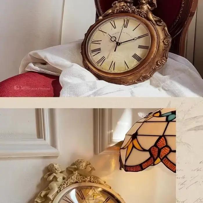 Horloge murale rétro européenne, décoration de salon, classique américain, nostalgique, restaurant, ange, ornements, cadeau