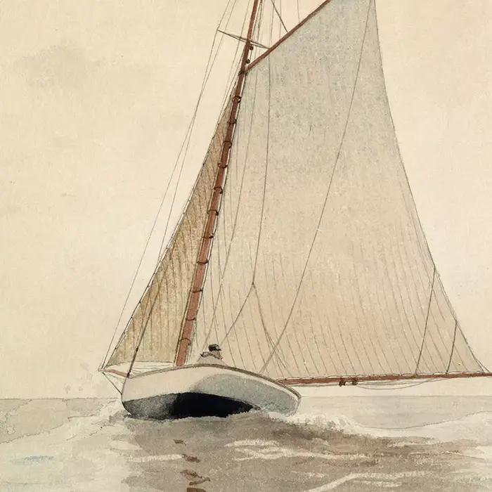 Peinture aquarelle sur toile de paysage marin Vintage