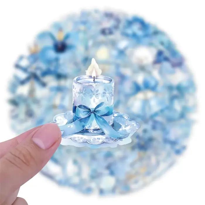 62 autocollants mignons bleu clair en PET