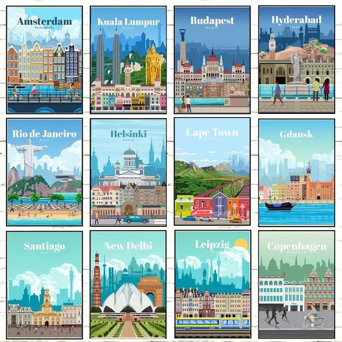 Affiche de villes touristiques de renommée mondiale
