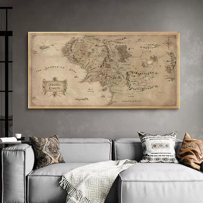 Peinture sur toile vintage de la Terre du Milieu