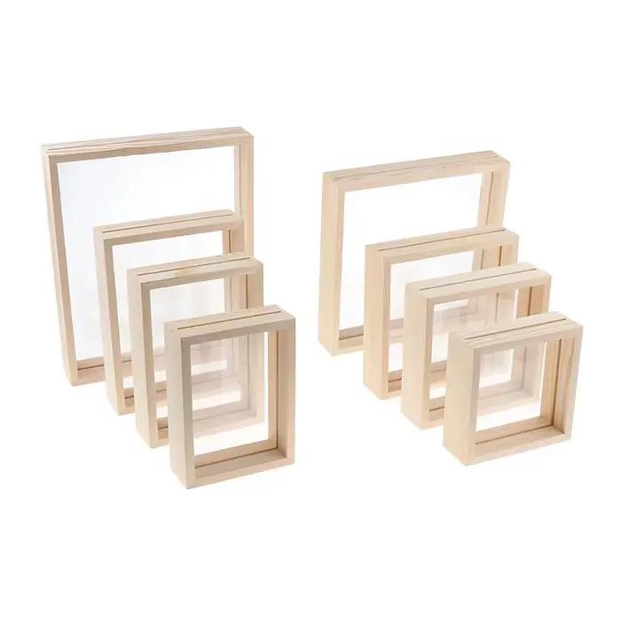 Cadre en bois transparent en verre double face