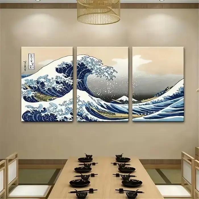 Ensemble de 3 peintures sur toile de style japonais