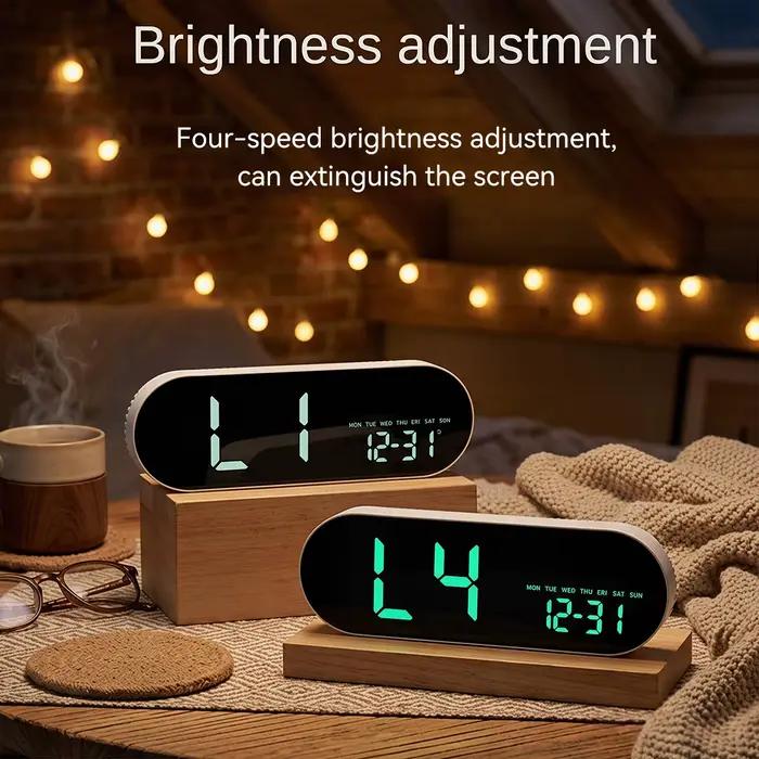 Grande horloge murale numérique avec affichage de la température, de la date et du jour de la semaine, horloge de table électronique à LED, luminosité réglable, format 12/24H