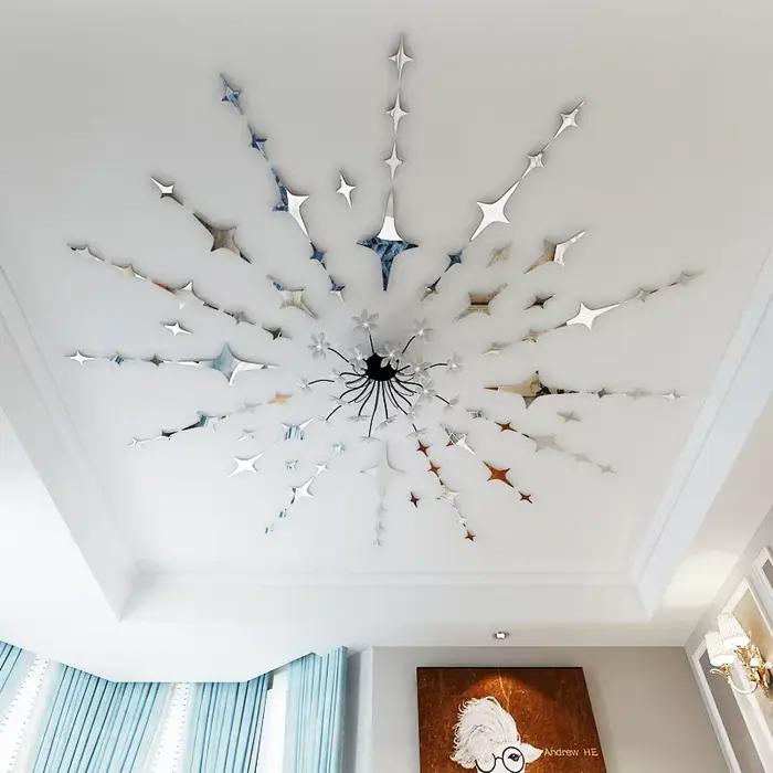 Autocollants muraux miroir 3d 56 pièces, sparadrap muraux étoiles, décoration de maison, pour chambre d'enfants, décoration murale de salon