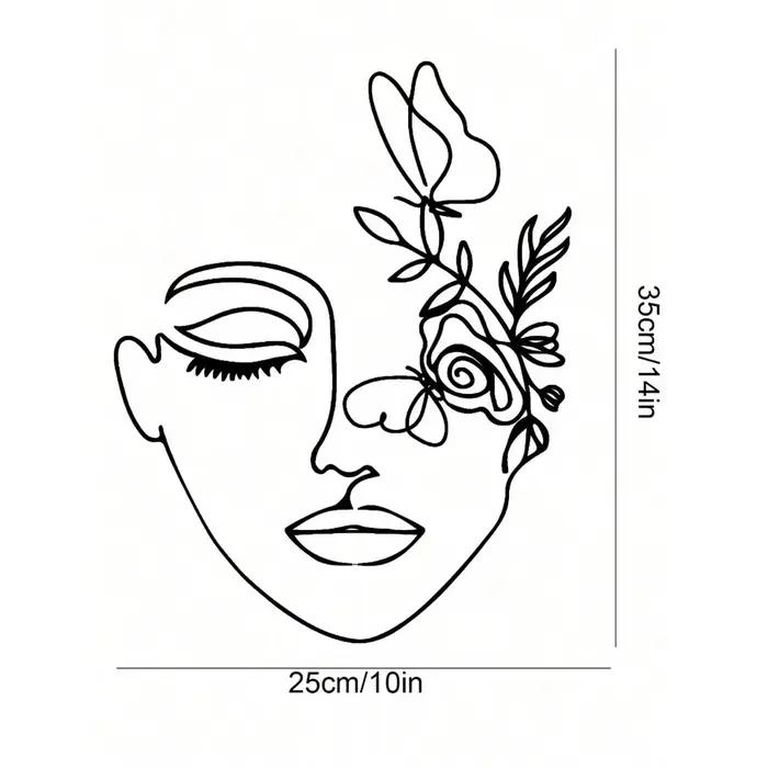 Art mural en métal abstrait représentant un visage de femme | Décoration d'intérieur moderne