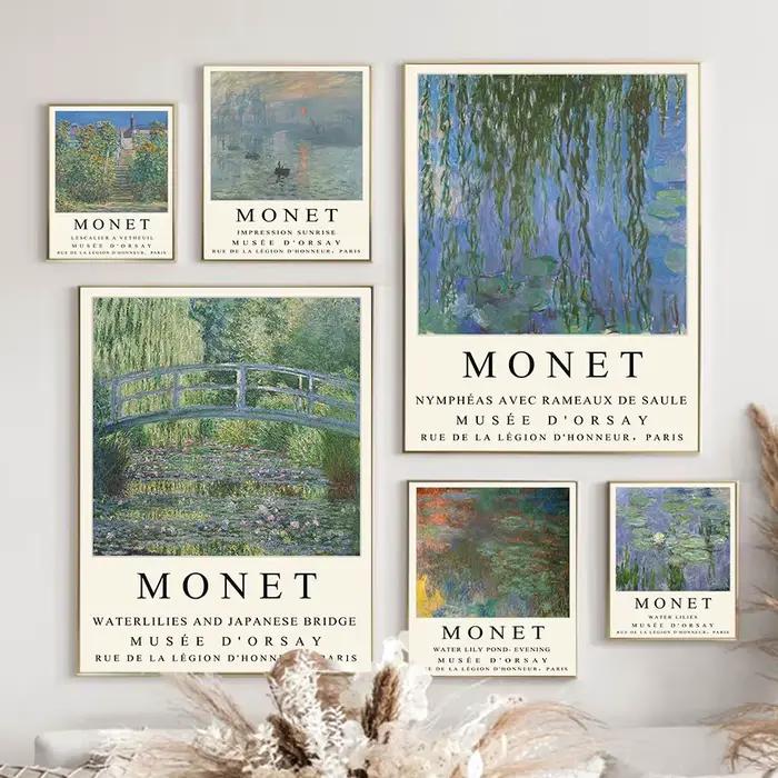Affiche vintage de paysage abstrait de montagne et de rivière de Claude Monet