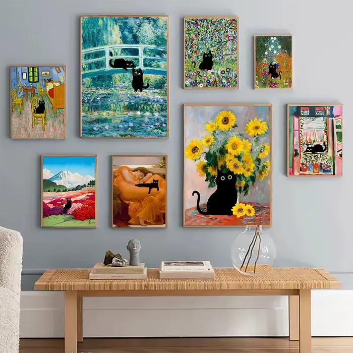 Peinture sur toile de chat noir drôle sans cadre