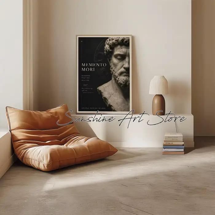 Affiche Murale Esthétique Romaine Antique « Memento Mori » – Art Stoïcien, Peinture sur Toile Inspirée par Marcus Aurelius, Décoration Murale Philosophique