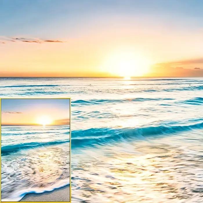 Toile de peinture moderne ondulée plage coucher de soleil