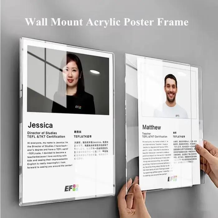 A4 210x297mm mural bâton Photo Photo affiche cadre sans cadre acrylique Document signe titulaire cadre d'art