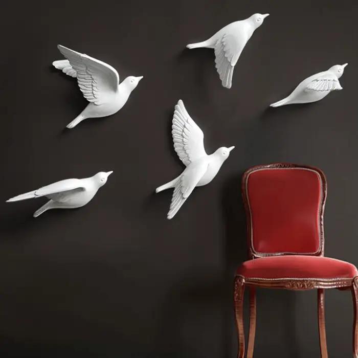 Autocollants muraux créatifs d'oiseaux en résine 3d
