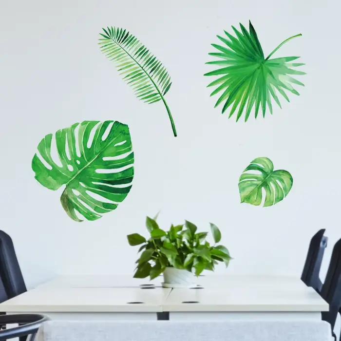 Autocollant mural en forme de feuilles de plantes vertes
