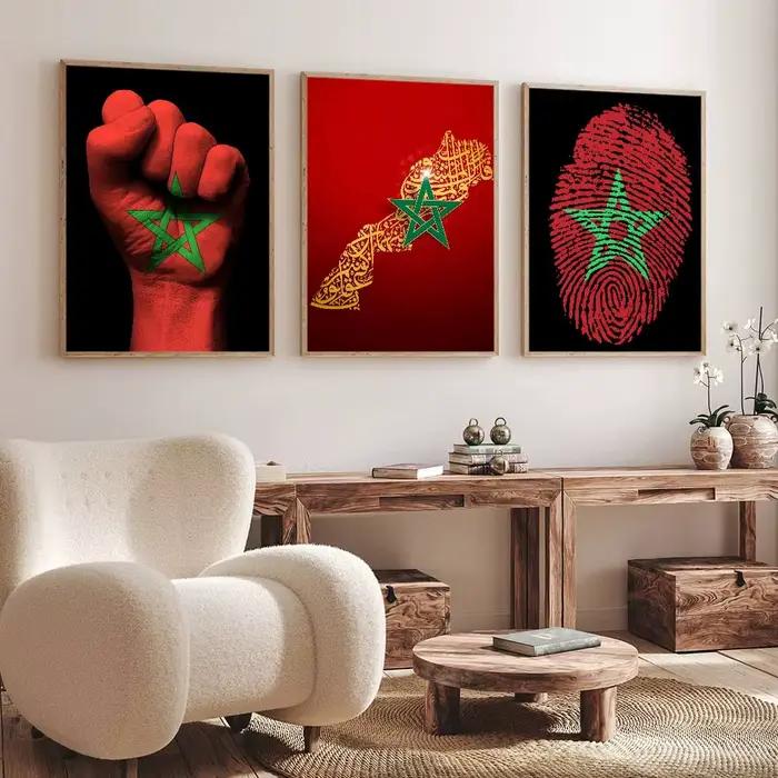 Affiche murale imprimée drapeau marocain, adaptée au salon, chambre à coucher, Bar, salon, décoration de la maison