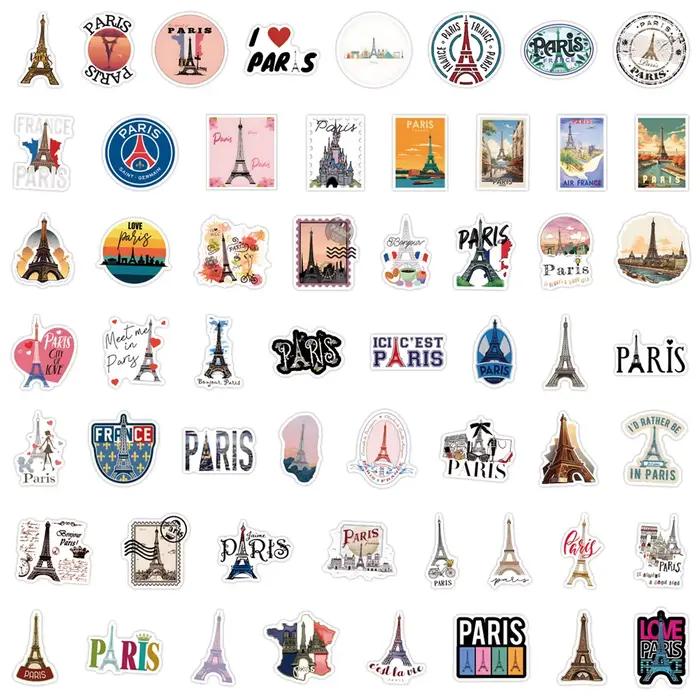 10/30/50/110 pièces France Paris autocollants voyage paysage Stciekr tour Eiffel commémorer décalcomanies bricolage ordinateur portable guitare vélo enfants jouet
