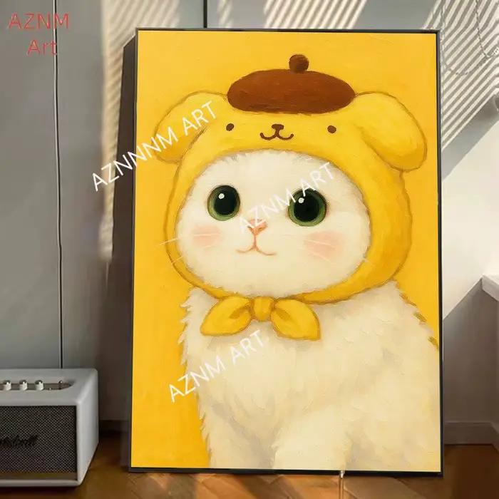Affiche de chat Adorable, décor mural, dessin animé drôle, peinture sur toile d'animaux, imprimés d'images pour la maison