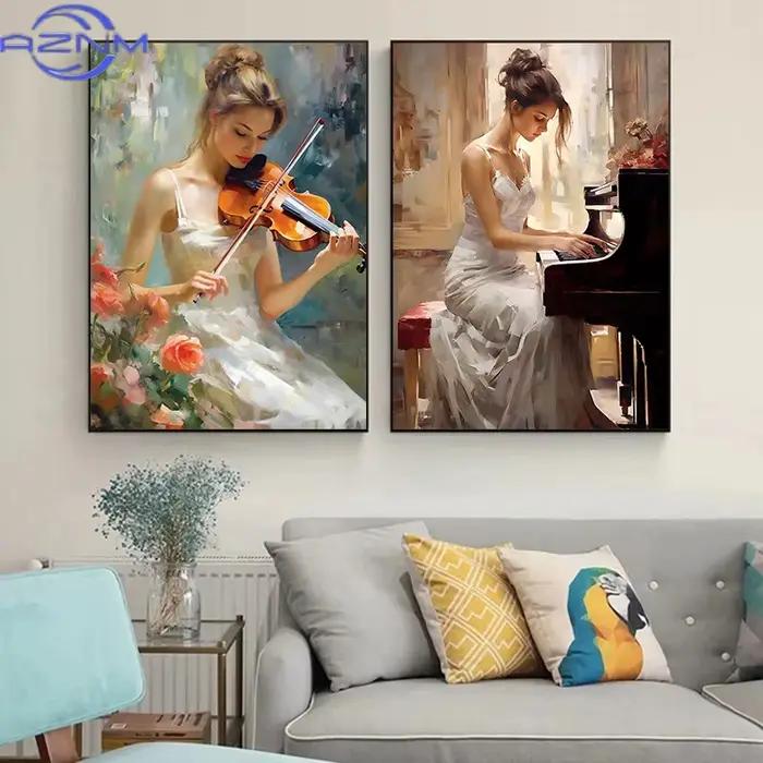 AZNM Impression sur toile de peinture à l'huile vintage élégante représentant une femme
