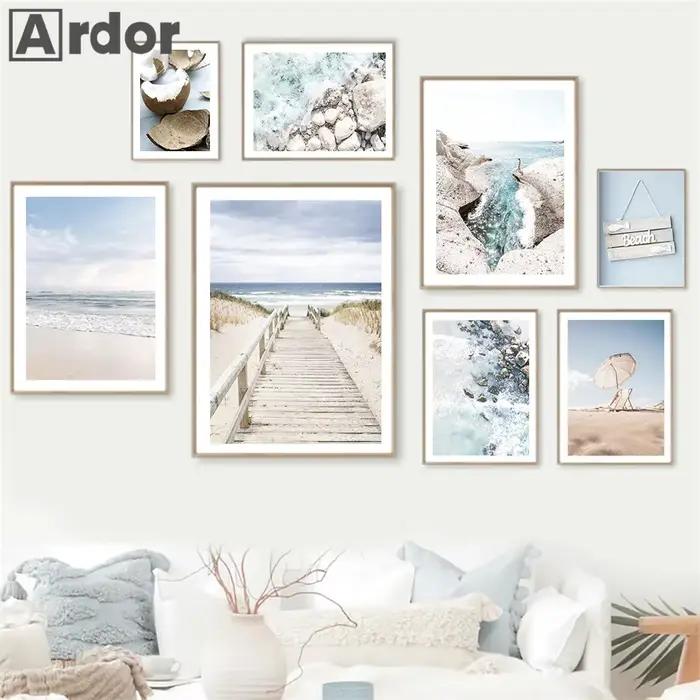 Affiche de coquille de plage de vague de mer bleue