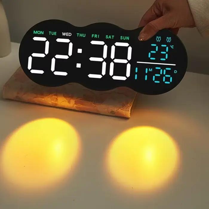 G6KF – horloge murale numérique LED, Design en forme nuage, avec télécommande, minuterie, projecteur inférieur pour élégantes