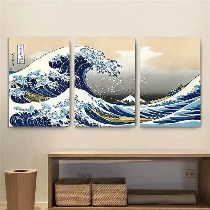Ensemble de 3 peintures sur toile de style japonais