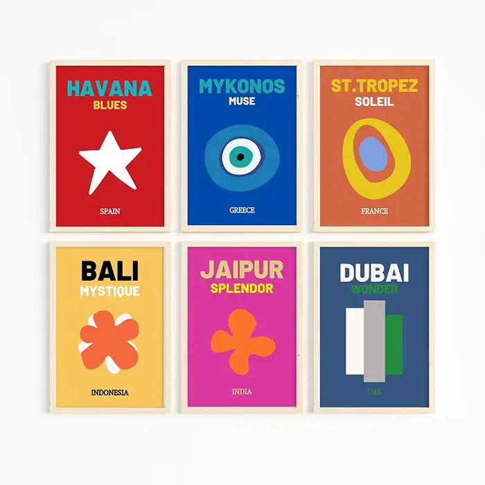 Affiche de voyage colorée sur toile