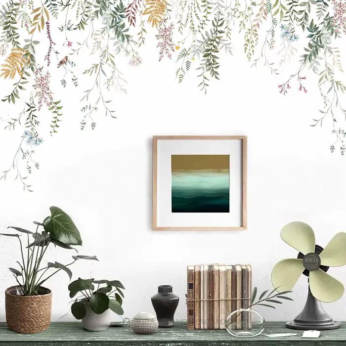 Autocollants muraux à encre arbre de vigne vert pour salon chambre maison fond décoration murale auto-adhésif vinyle autocollant papier peint