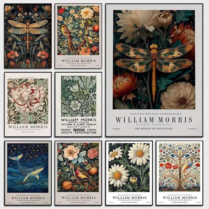 William Morris fleur animaux mur Art impression toile Vintage pays amoureux cadeau pour Dark Academia milieu du siècle botanique affiche