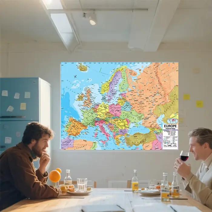 Affiche de carte de l'europe en anglais avec détails
