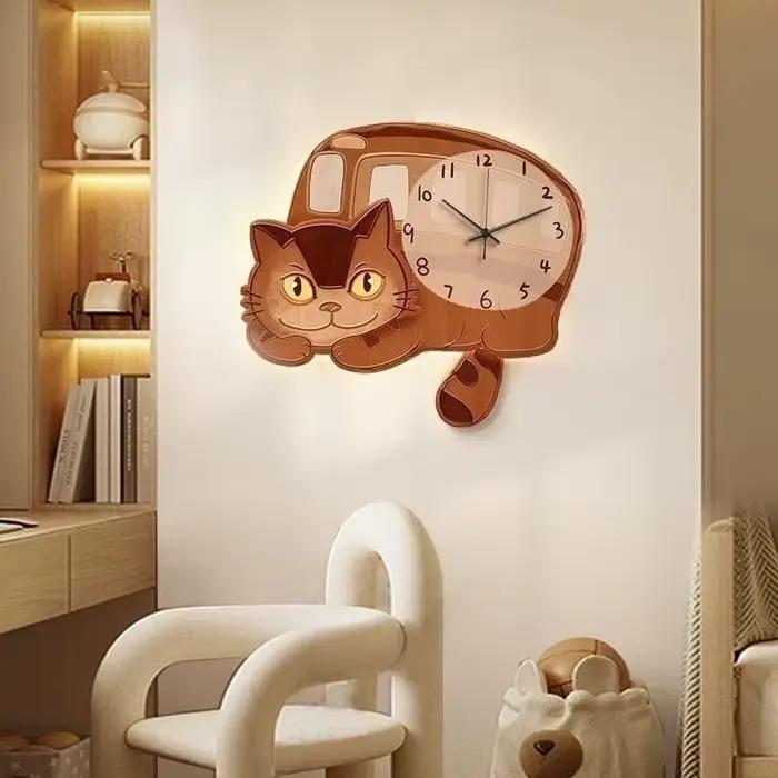 Horloges murales de dessin animé, pendule de salon, mécanisme silencieux, horloge intérieure moderne en forme de chat, décoration intérieure de la maison