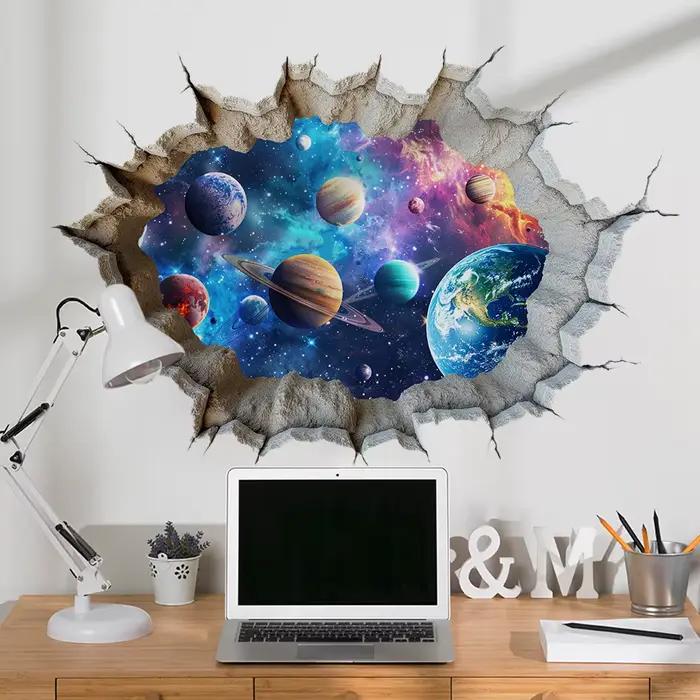 Autocollant mural de planète spatiale à trous de dessin animé